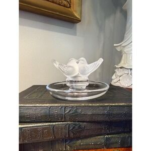 Lalique Deux Colombes Ring Dish • Crystal Lovebirds Trinket Tray • Signed France